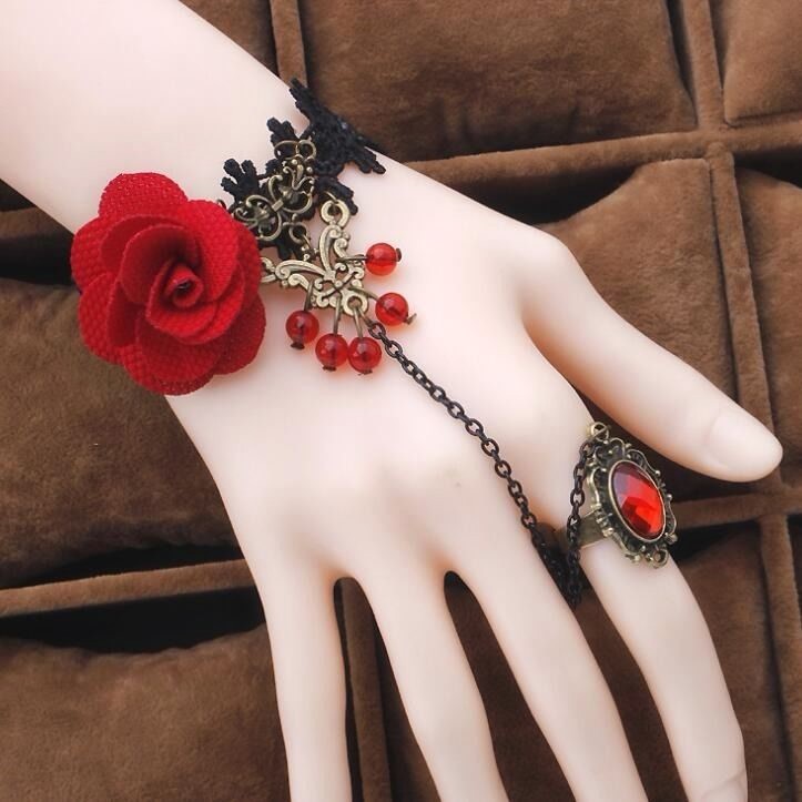 Vòng tay nữ choker ren bông hồng đỏ siêu xinh