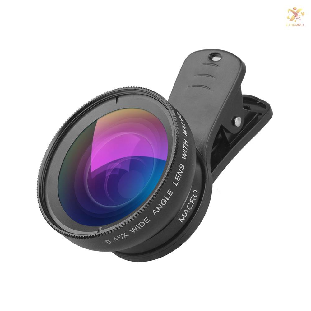 E&T APEXEL APL-0.45WM Phone Lens Kit 0.45X Super Wide Angle & 12.5X Super Macro Lens HD Camera Lense