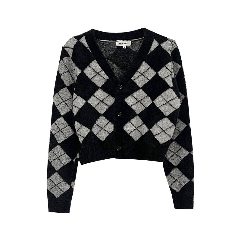 QKOOLE  Áo khoác cardigan dệt kim cổ chữ V đính cúc phong cách retro Hàn Quốc