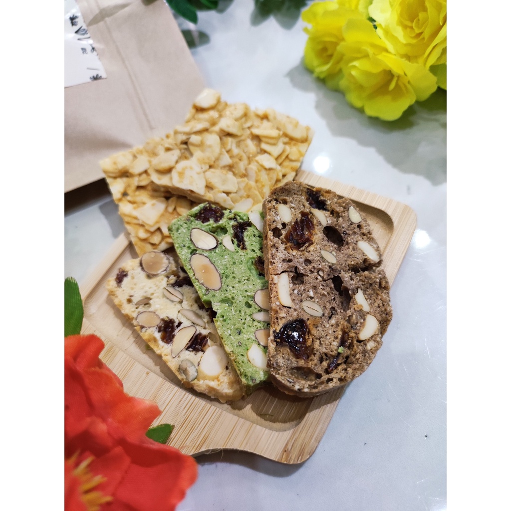 Combo 2 gói Bánh ngói hạnh nhân lát + Bánh BISCOTTI 3 VỊ 250g, thực phẩm ăn kiêng, GIẢM CÂN, hạt hạnh nhân, ngũ cốc