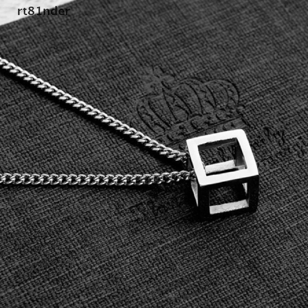 【rt】 Titanium Steel Cube Hollow Out Pendant Necklace Fashion Jewelry Men Accessories .