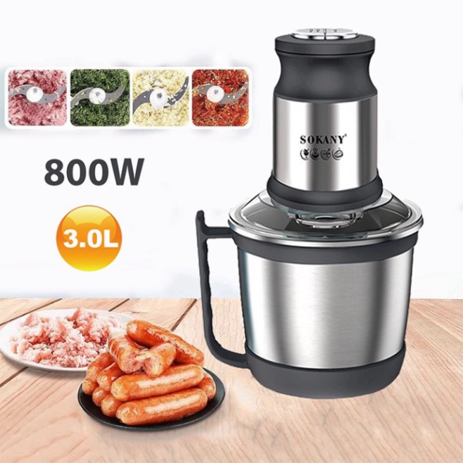 Máy Xay Thịt, Tỏi Ớt Đa Năng SOKANY 3L Chất Liệu Inox Công suất lớn 800W