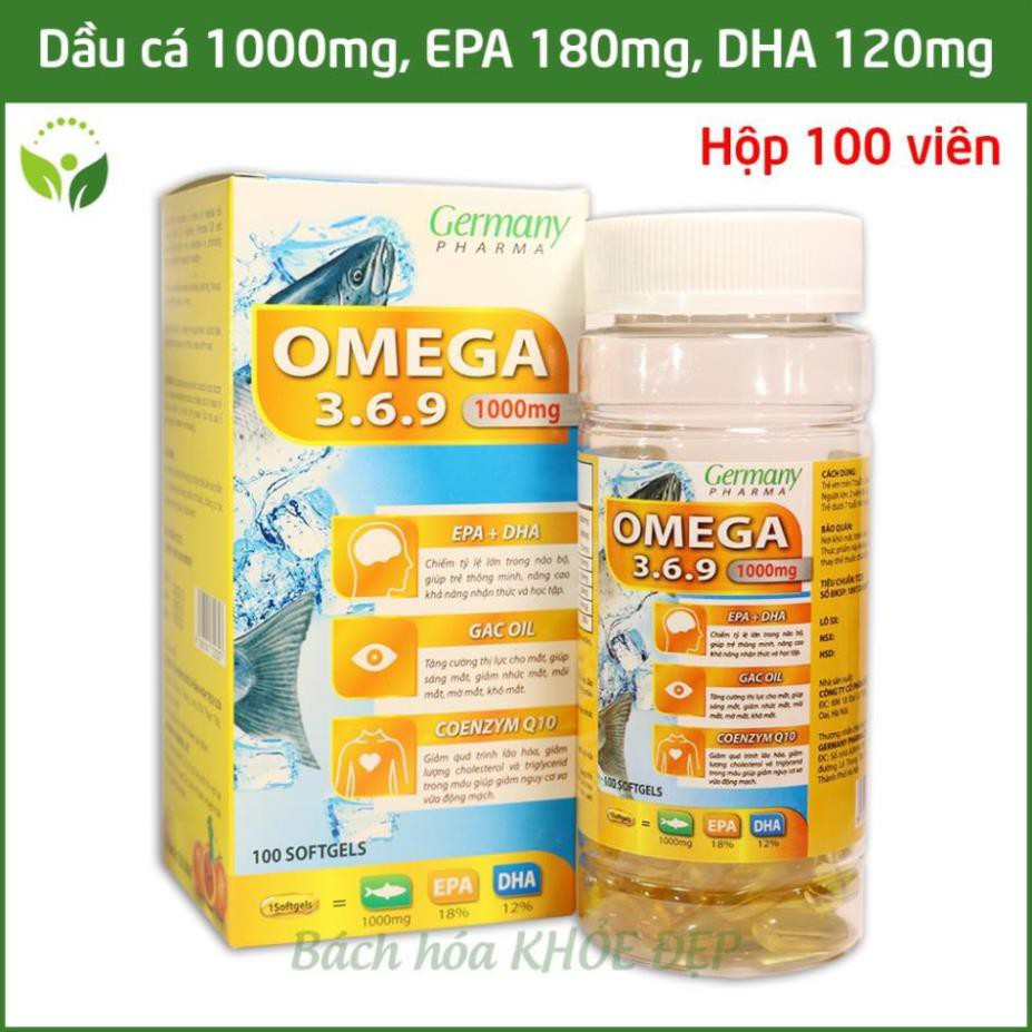 Viên dầu cá Omega 3 6 9 Bổ não, sáng mắt, khỏe mạnh tim mạch, tăng cường trí nhớ - Hộp 100 viên