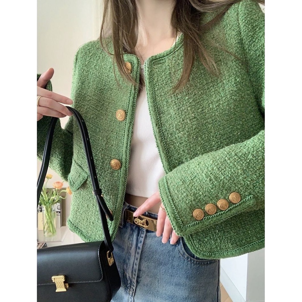Áo Khoác Cao Cấp Phong Cách Hàn Quốc Thời Trang Xuân Thu Mới// Áo khoác dạ tweed Xanh lá- hàng sẵn
