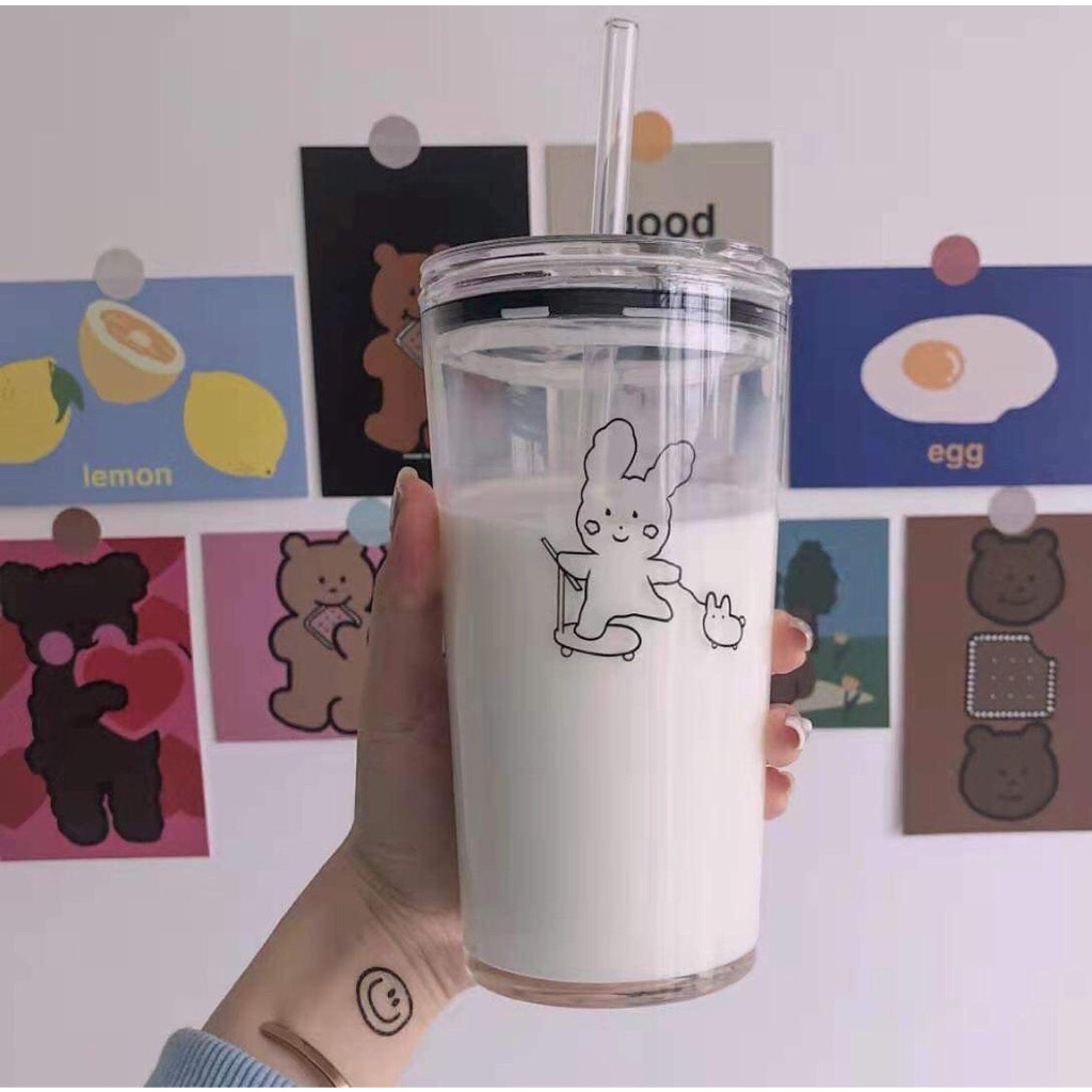 Cốc Cafe, cốc trà sữa có ống hút đáng yêu