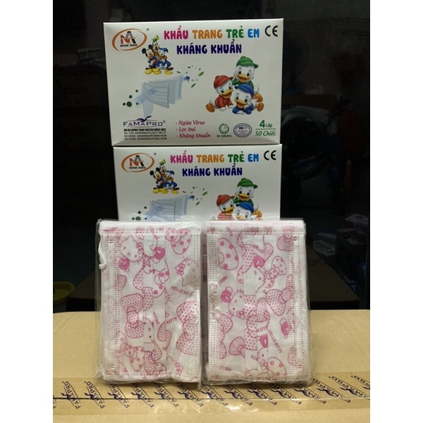 HỘP 50 CÁI KHẨU TRANG Y TẾ EM BÉ MÀU HỒNG FAMAPRO