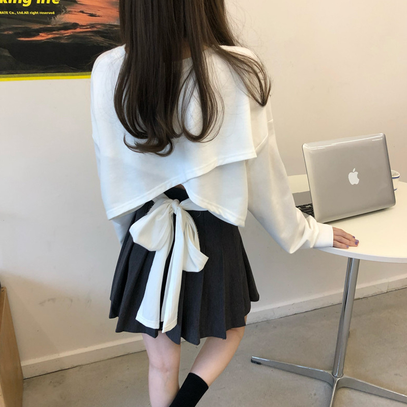 Áo kiểu nữ đẹp tay dài dáng rộng 2021, áo bánh bèo tiểu thư màu đen,trắng,xám cổ tròn hở lưng buộc nơ sau Hàn Quốc
