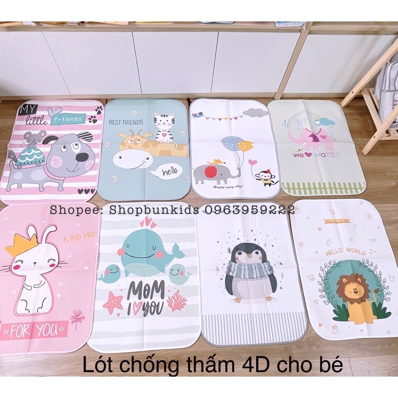 Lót chống thấm 4D cho bé sơ sinh cao cấp đệm xốp mỏng thoáng mát 50x70cm ( mẫu ngẫu nhiên )