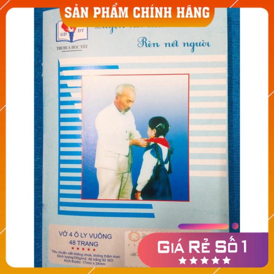 [Chính hãng] Vở 4 Ô Ly Dòng Kẻ Đứng 48 Trang - Vở Bác Hồ - Giấy Không Lem Nhòe Ánh Dương