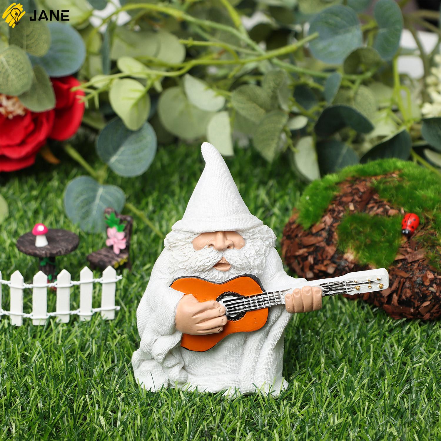 JANE Indoor Outdoor Dwarf Figurines Decoration Crafts Micro Landscape Garden Gnomes Gift Funny Elf Collectible Playing Guitar Elves Home Decor Ornaments Funny Statue