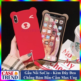 Ốp iphone hình gấu brown kèm dây đeo siêu sociu