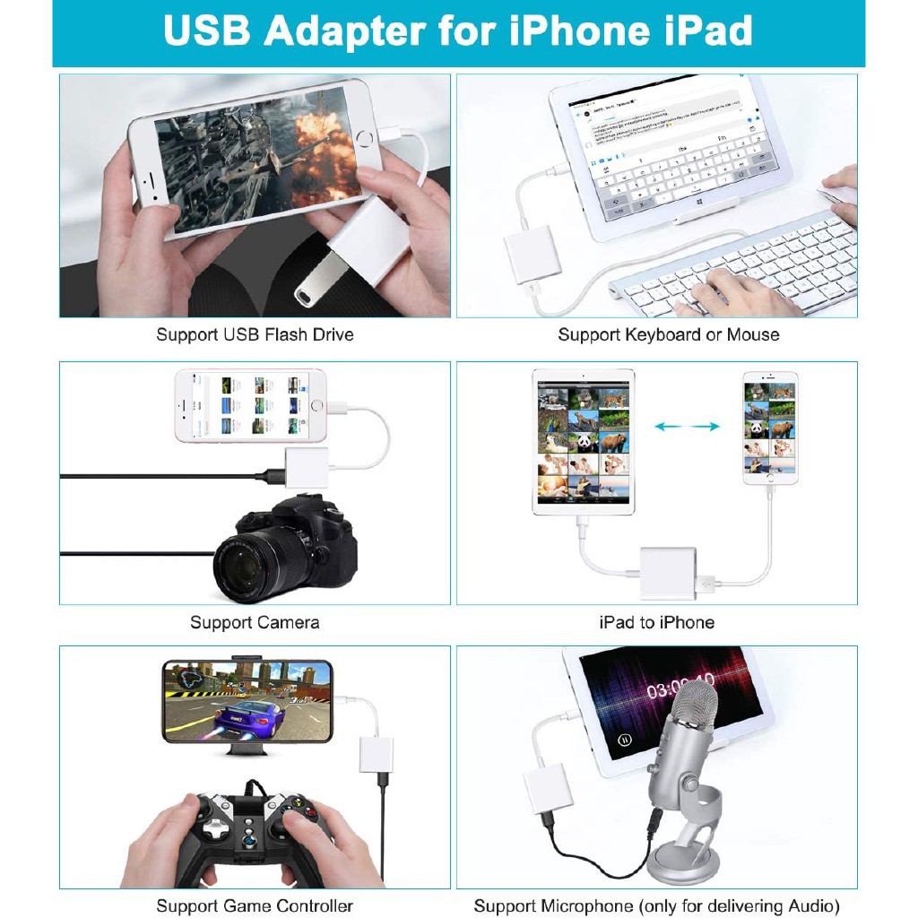 Dây cáp OTG chuyển đổi Lightning sang USB DGT dành cho iPad iPhone máy ảnh bàn phím tính