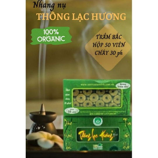 Nhang thảo dược - Nụ trầm Bắc cháy 30 phút : THÔNG LẠC HƯƠNG - Hộp 50 viên - Nhang Nụ Sạch Hương Trầm Bắc