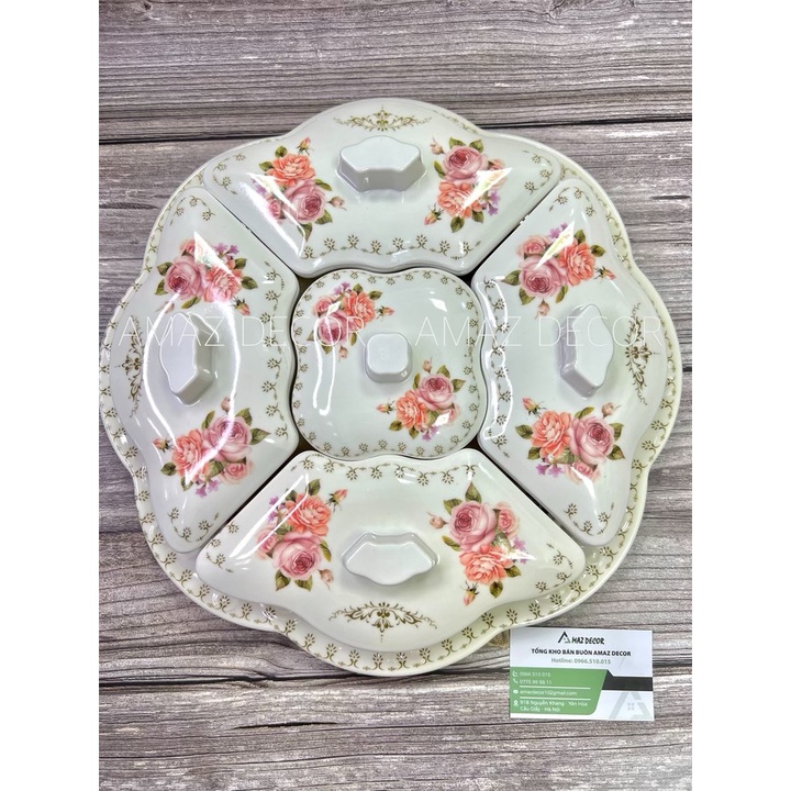 SALE NGHỈ TẾT Khay hộp đựng mứt tết bánh kẹo hoa quả sấy khô đẹp nhựa phíp hình tròn mẫu mã đa dạng nhiều kiểu mới