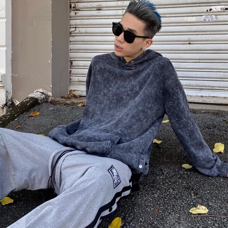 Áo hoodie unisex acid button đen khói Local brand - áo nỉ hoodie unisex form rộng trẻ trung