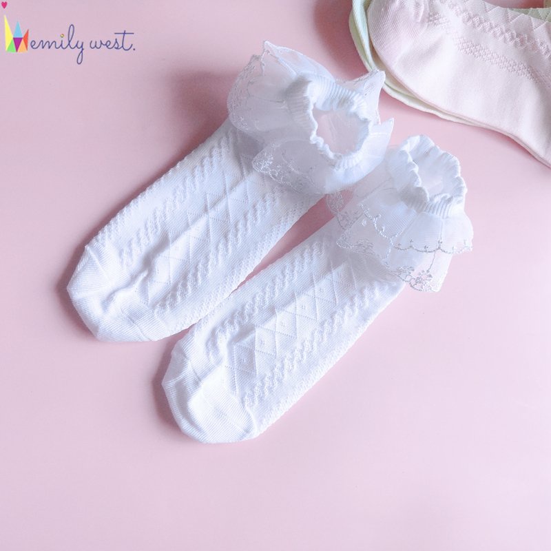 Set 4 Đôi Vớ Công Chúa Phối Ren Lưới Mỏng Thời Trang Mùa Hè Cho Bé Gái