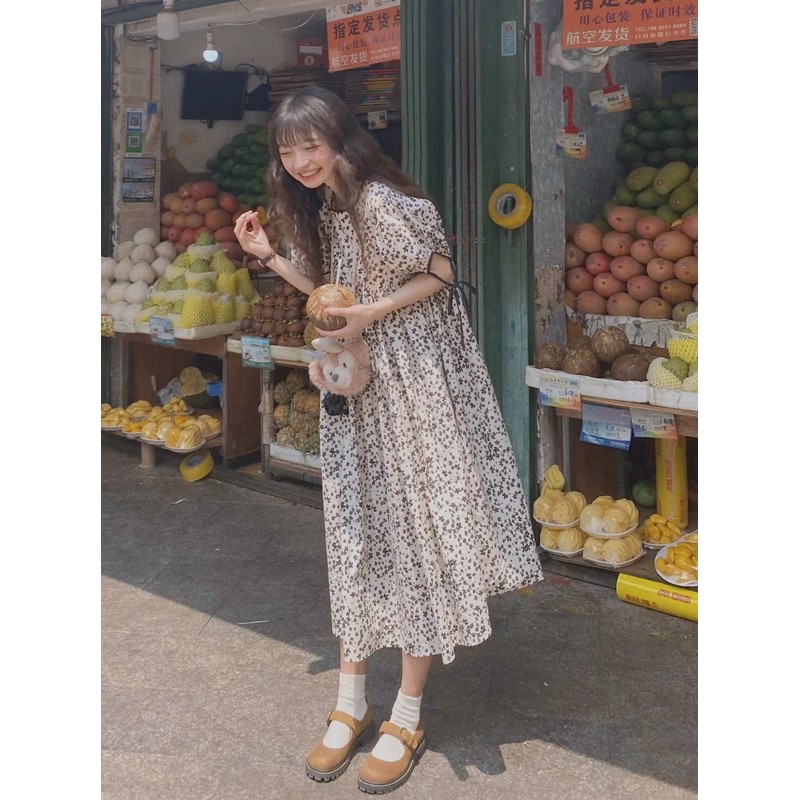 VÁY BABYDOLL HOA NHÍ TRẮNG ĐEN, TAY THẮT NƠ CỰC XINH | BigBuy360 - bigbuy360.vn