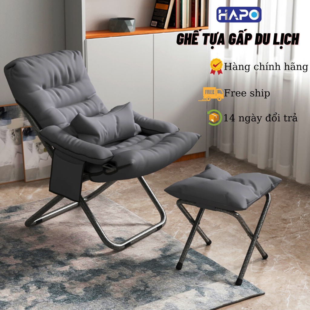 Ghế tựa gấp du lịch, ghế lười thư giãn, ghế câu cá siêu êm có gác chân , ghế xếp dã ngoại Hapo