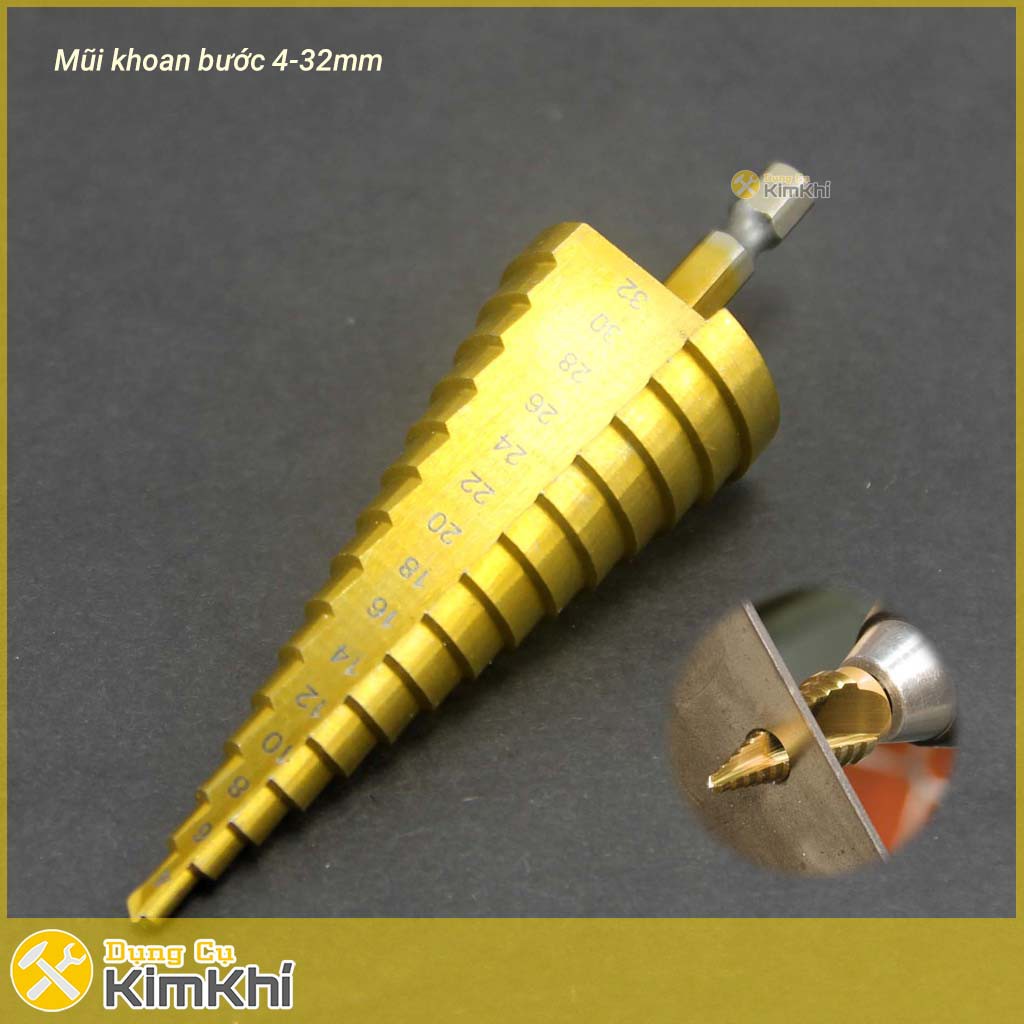 Mũi khoan tầng bước thẳng 15 bước từ 4-32mm HSS Tin độ cứng 63