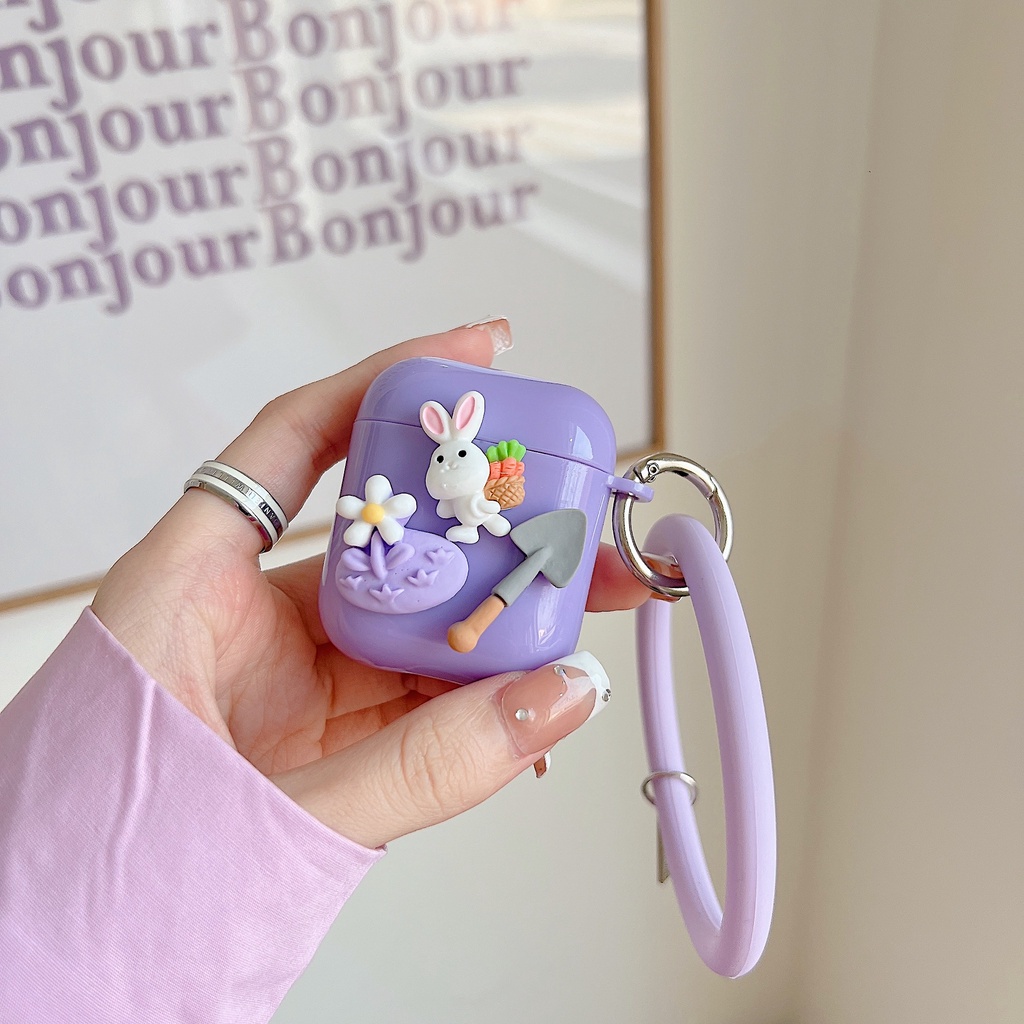 Vỏ Bảo Vệ Hộp Sạc Tai Nghe Bluetooth AirPods 1 2 pro 3 2021 gen3 Bằng Tpu Mềm Hình Thỏ 3D Dễ Thương