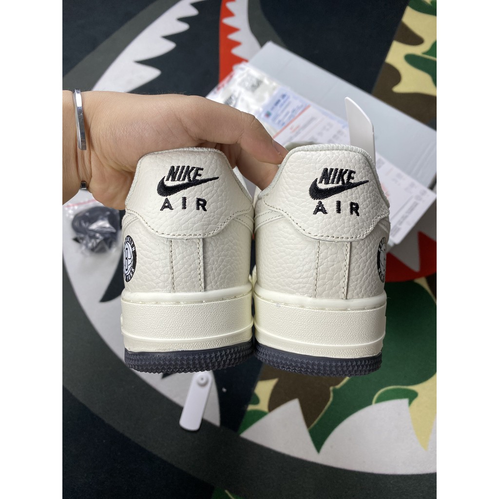 Giày sneaker nam nữ af1 BROOKLYN CREAM trắng phản quang swoosh fullbox cao cấp, giày thể thao nam nữ da nhăn đi êm