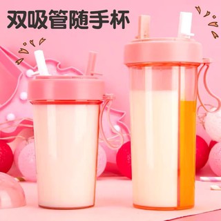 Bình đựng nước 2 ngăn kèm ống hút