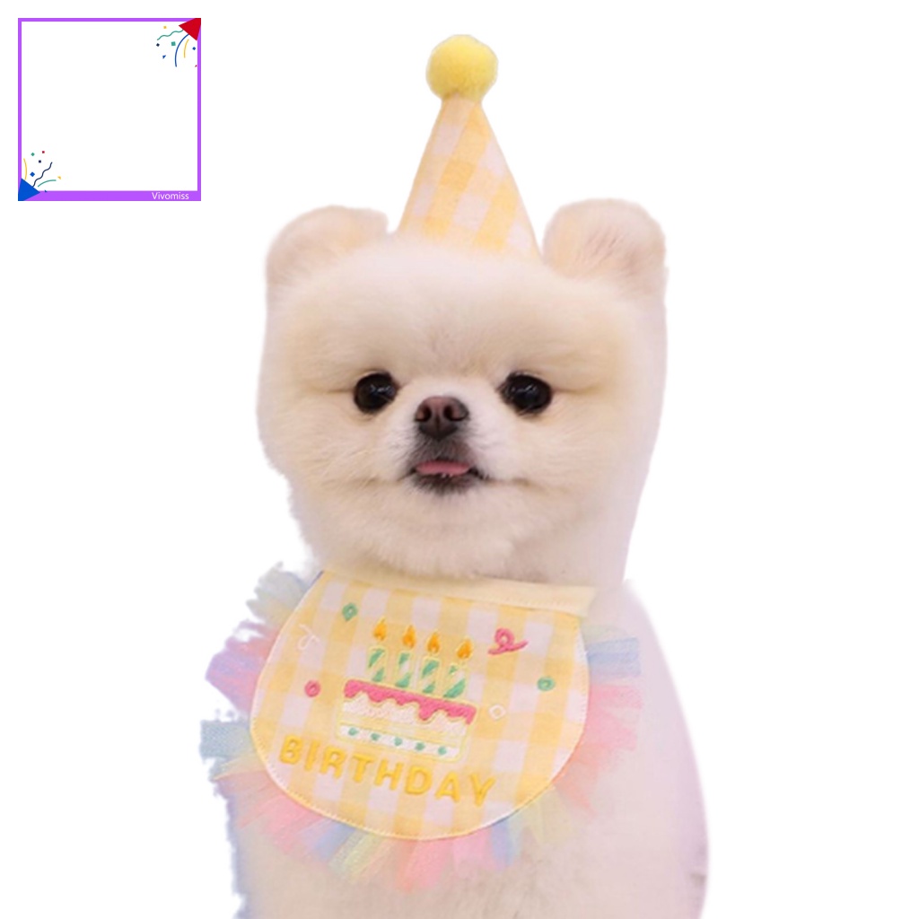 [VM] Set Khăn Choàng Cổ + Nón + Yếm Ăn Sinh Nhật Không Phai Màu Cho Thú Cưng