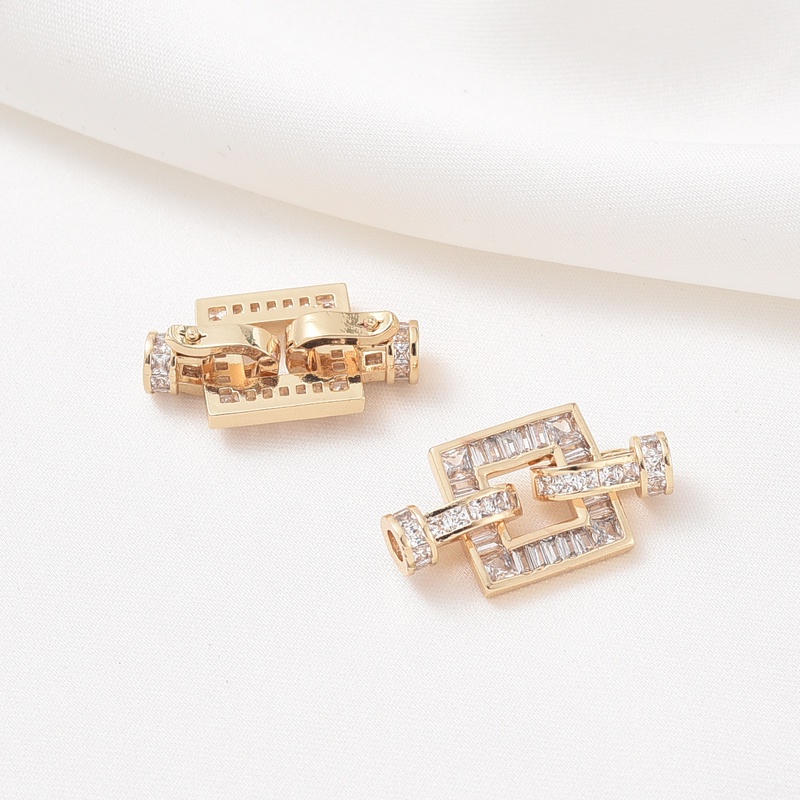 Khóa Cài Bằng Đồng Mạ Vàng 14K Đính Đá Zircon Hình Tròn / Vuông Dùng Làm Vòng Tay / Dây Chuyền diy