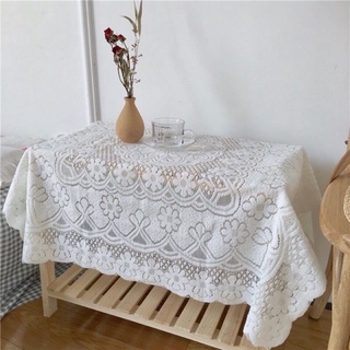 Khăn trải bàn phối ren trắng chất liệu Polyester cao cấp, khăn trải tab đầu giường, thảm picnic tiện lợi