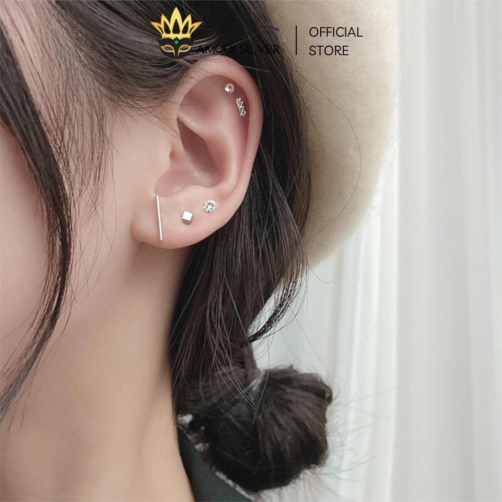 Set 5 Chiếc Bông Tai Bạc Ý Cao Cấp S925 Unisex Cá Tính - Amooi Silver AB132
