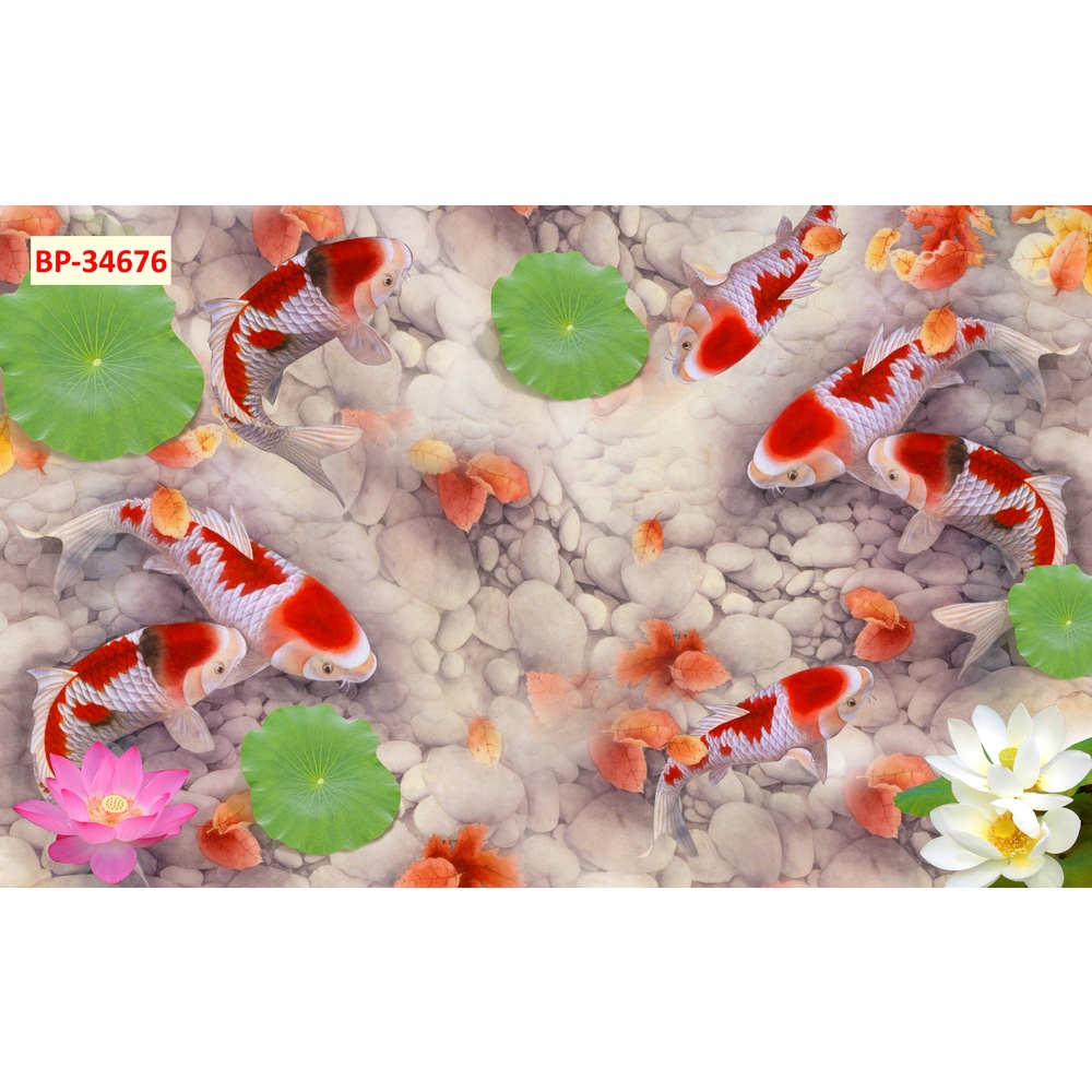Tranh 3D cá chép trong hồ sen 3D mới nhất