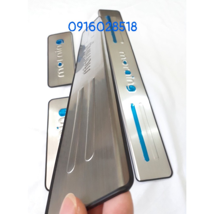 Ốp bậc cửa Kia Morning 2008 2009 2010 2011 INOX nẹp bước chân, chân kính INOX, ốp đèn pha hậu