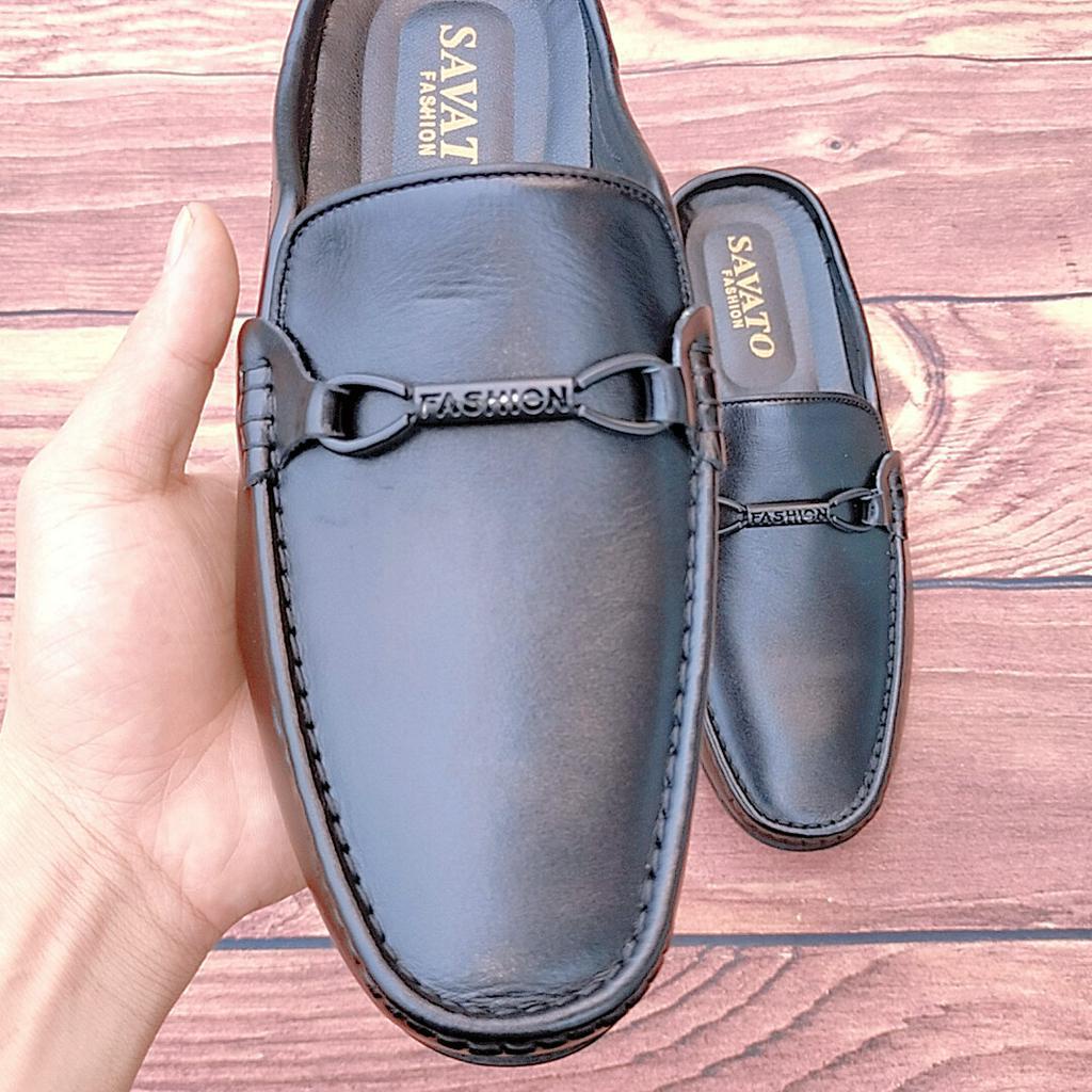 Giày sục nam sandes da thật đế cao su may viền khâu đế sục nam da nhám khuy thép full size 38-43