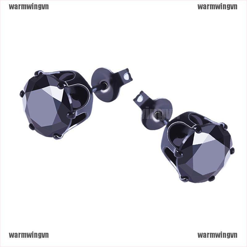 6 Cặp Bông Tai Nam &amp; Nữ Hình Khối Tròn Bằng Thép Không Gỉ Màu Đen 3mm-8mm