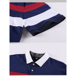 BIG SIZE Áo thun nam kẻ cổ đứng
