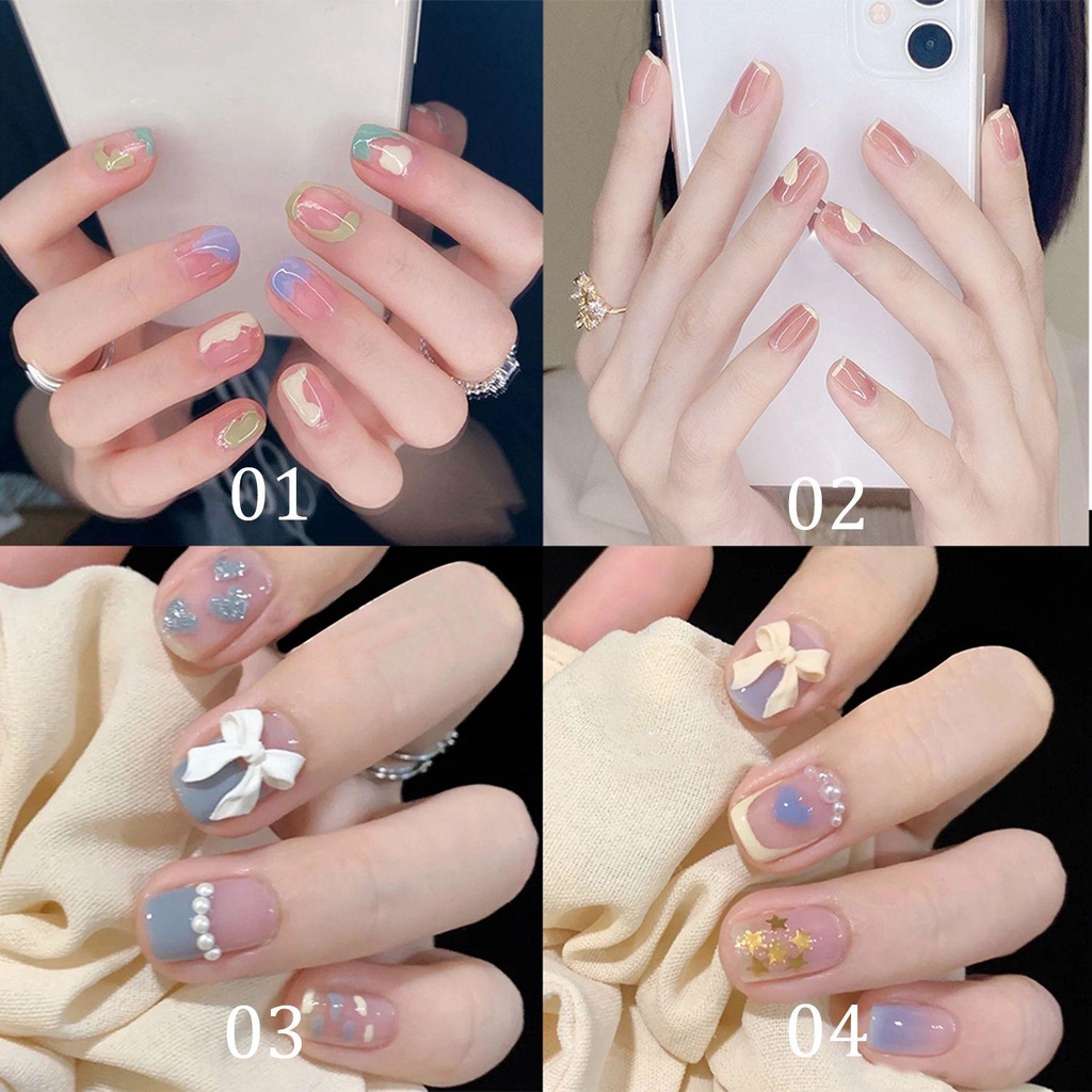 Hộp 24 Móng Tay Giả Ngắn / Tròn / Vuông Che Phủ Toàn Diện