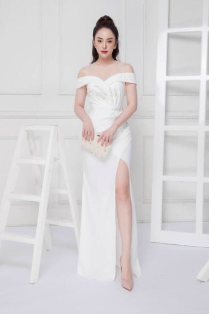 Đầm dạ hội rớt vai kèm ảnh thật tặng hoa tai thời trang xinh xắn | BigBuy360 - bigbuy360.vn