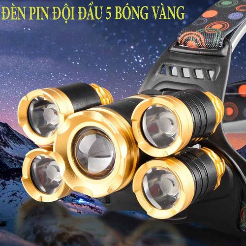 [ Bản Mới, Bóng To Sáng Hơn ] Đèn Pin Đội Đầu 5 Mắt Siêu Sáng, Đèn Pin Siêu Sáng