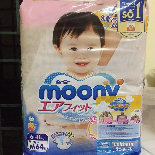 Tã dán moony size M 64 miếng