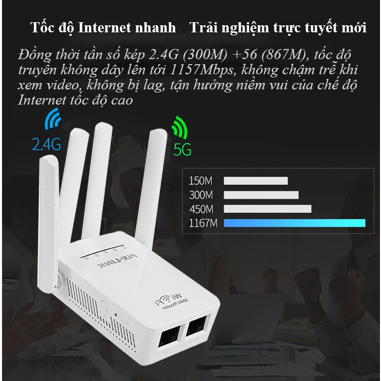 ☬▥☒Máy tăng cường tín hiệu wifi nâng cấp tốc độ truyền 1157Mps 2.4G 5G  Giảm giá10%