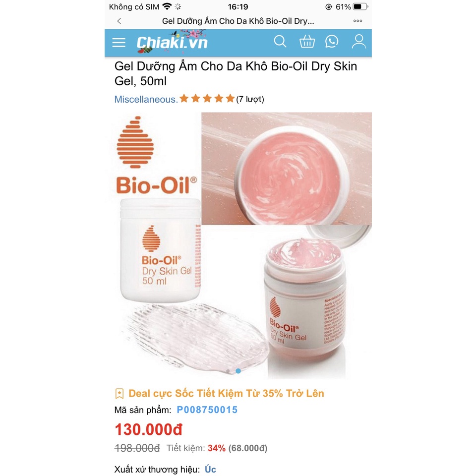 [DATE 08/22] Gel dưỡng đa năng, nâng cơ, mờ rạn, chống lão hoá Bio-Oil Dry Skin Gel 50ml