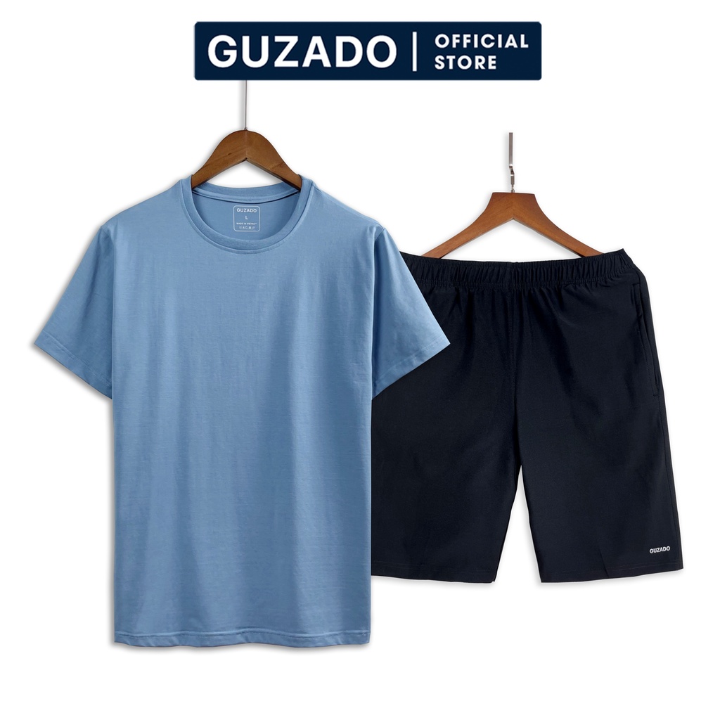 Bộ quần áo thể thao nam Guzado(Mẫu Mới 2022) Chất Cotton 2 Chiều Siêu Co Giãn,Thấm Hút Cực Tốt,Trẻ Trung BCT2201