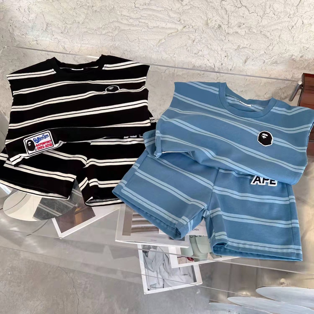Hàng Mới Về Set Áo Thun Ba Lỗ Và Quần Short Kẻ Sọc Mềm Mại Thời Trang Mùa Hè Cho Bé Trai