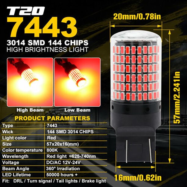 Bóng Đèn Led Chân T20 7443 - Lắp Đèn Xi Nhan Ô Tô 144SMD 3014