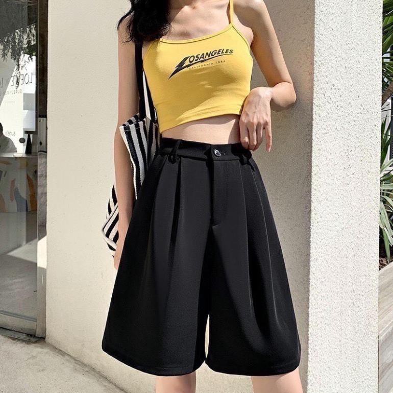 Quần Lửng Nữ Ống Rộng Hàn Quốc LyLy Quần Sooc Đùi Lửng Culottes Ngố Màu Đen Đẹp Mặc Nhà Vải Thun Tuyết Mưa QD006 | BigBuy360 - bigbuy360.vn