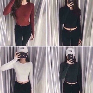 Áo len croptop cổ tròn