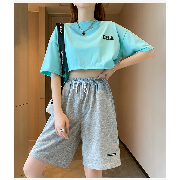 Quần Short Thể Thao Lưng Cao Ống Rộng Màu Trơn Phối Dây Rút Phong Cách Hàn Quốc Thời Trang Cho Nữ