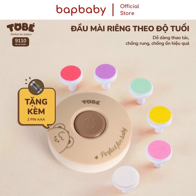 Máy dũa móng tay cho bé tự động Tobé với 6 đầu mài dũa thay thế, êm ái tiện lợi an toàn (Tặng kèm 2 Pin AAA)