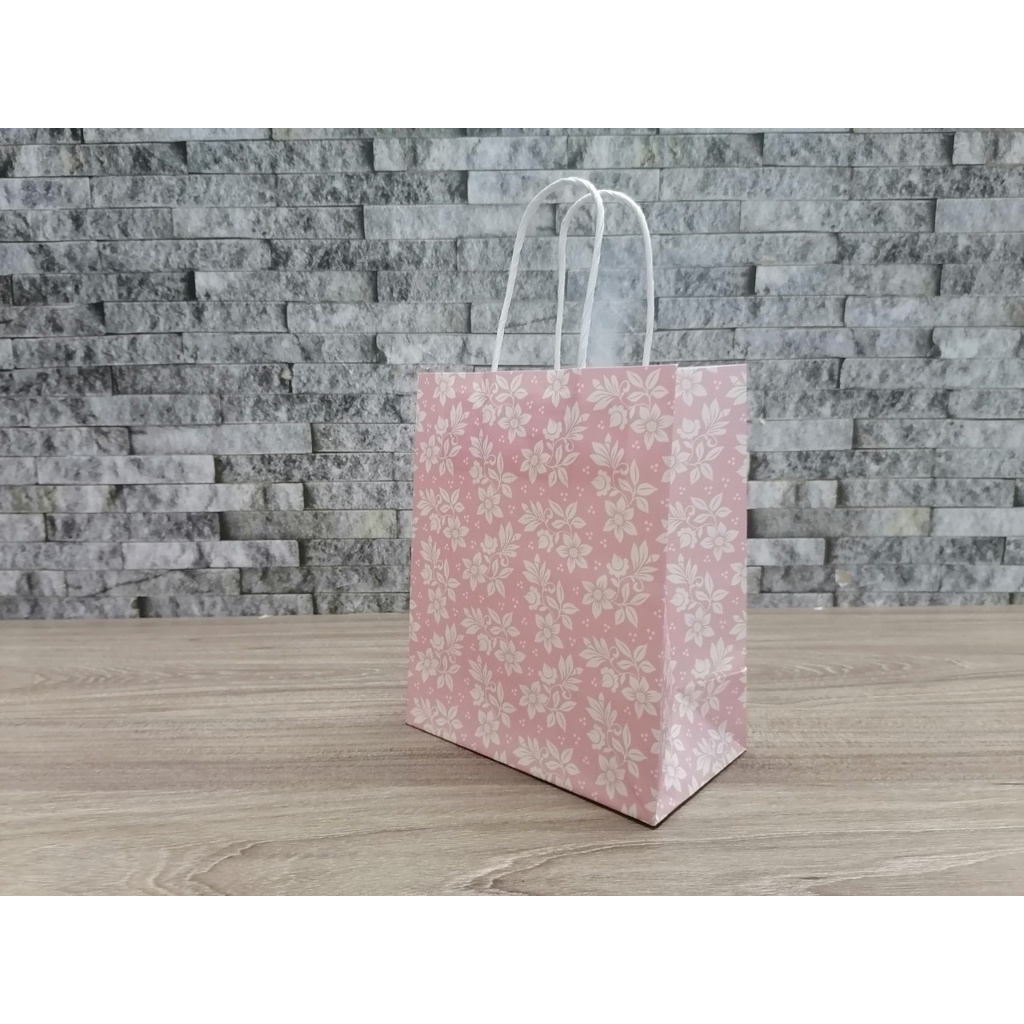 [10 cái] Túi giấy Vintage Kraft hoa văn nhiều màu (19x16x9)cm