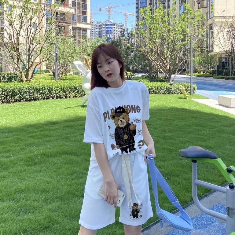 【M-5XL】Set Áo Thun Nam Ngắn Tay + Quần Short Thời Trang Đơn Giản Set đồ nam nữ form rộng unisex in ấn bigsize áo thun quần short dây rút bộ thể thao nam mùa hè bộ thể thao nam  áo thun thể thao nam  quần thun ngắn
